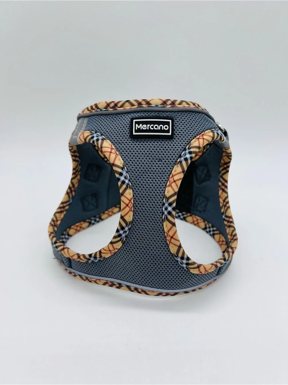 Mercano Gray Dog Harness with Plaid Trim - Soft Mesh Comfort Size Small